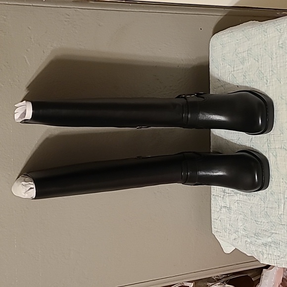 Nine West Koop 3 women's size 5.5M Faux Leather tall knee-high boots NIB Black - Picture 3 of 10